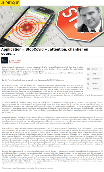 Read more about the article Application « Stop Covid » : attention, dossier en cours…
