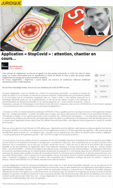 Lire la suite à propos de l’article Application « Stop Covid » : attention, dossier en cours…