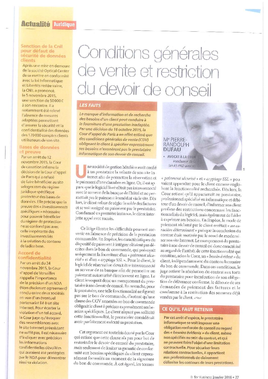 Lire la suite à propos de l’article Conditions générales de vente et restriction du devoir de conseil