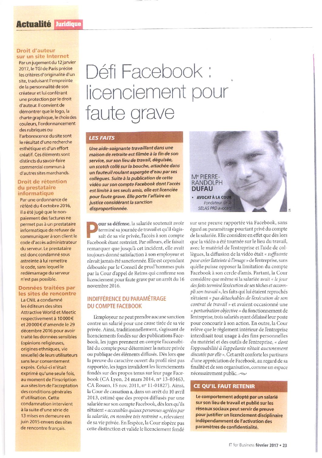 Read more about the article Défi Facebook : licenciement pour faute grave