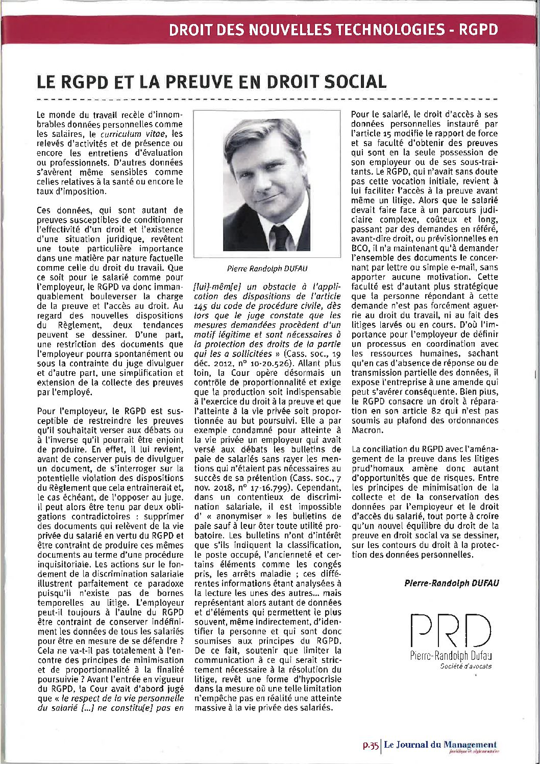 Read more about the article Le RGPD et la preuve en droit social