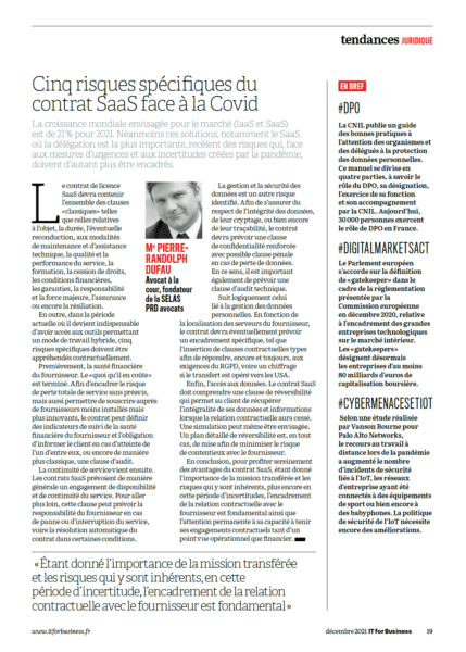 Read more about the article Cinq risques spécifiques du contrat SaaS face à la Covid