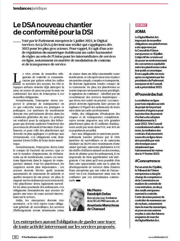 Read more about the article Le DSA nouveau chantier de conformité pour la DSI
