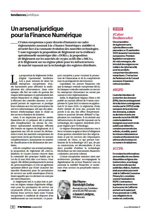 Read more about the article Un arsenal juridique pour la finance numérique