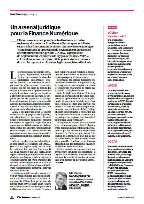 Vous êtes en train de consulter Un arsenal juridique pour la finance numérique