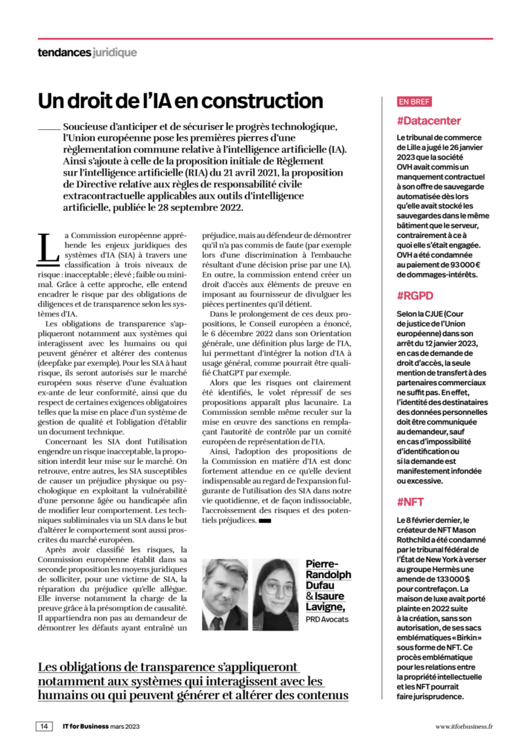 Read more about the article Un droit de l’IA en construction