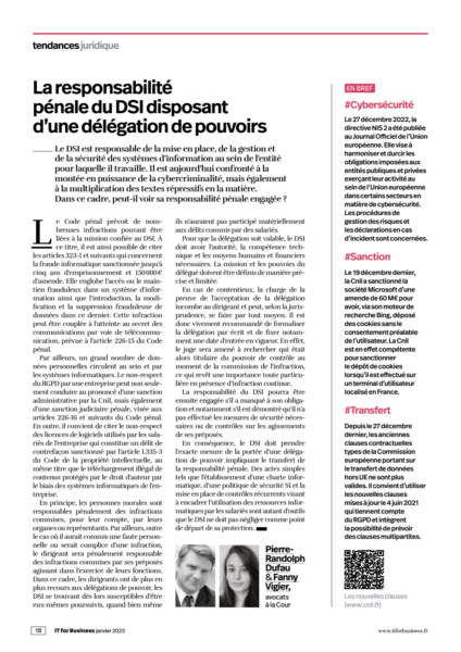Read more about the article La responsabilité pénale du DSI disposant d’une délégation de pouvoirs