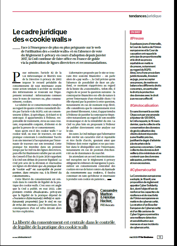 Lire la suite à propos de l’article Le cadre juridique des « cookie walls »