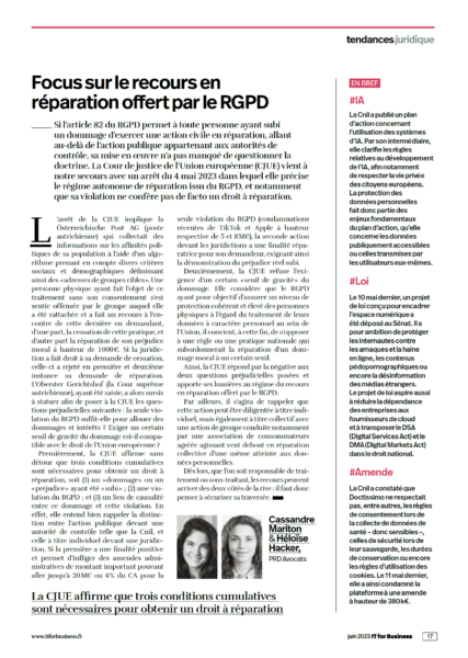 Read more about the article Focus sur le recours en réparation offert par le RGPD