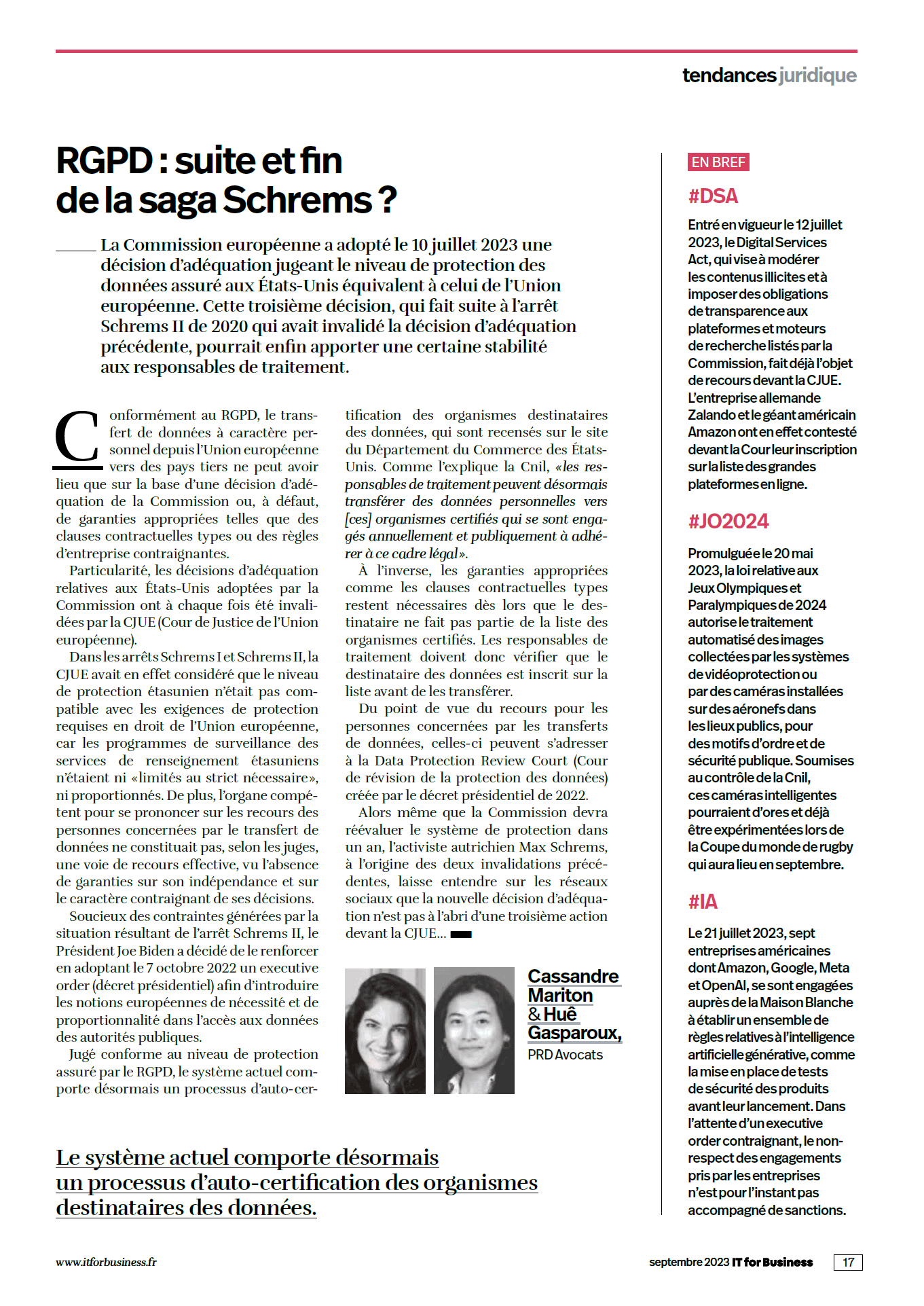 Vous êtes en train de consulter RGPD : suite et fin de la saga Schrems ?