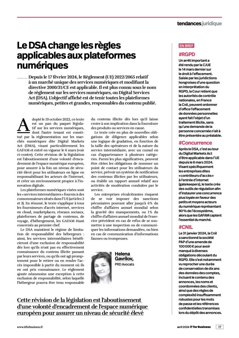 Lire la suite à propos de l’article Le DSA change les règles applicables aux plateformes numériques